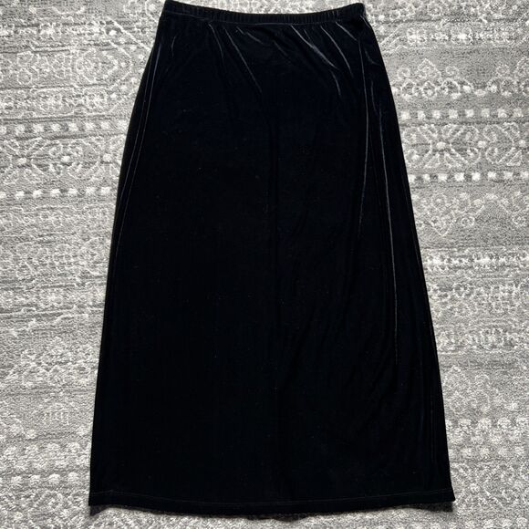 Notations Stretch Black Velvet Skirt Holiday Elastic Waist Long A-line XL - Picture 1 of 7